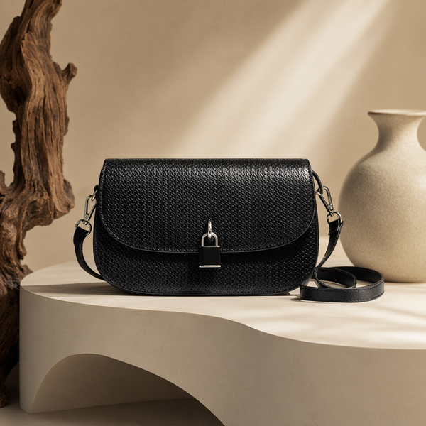 Women's Black Textured Crossbody Shoulder Bag