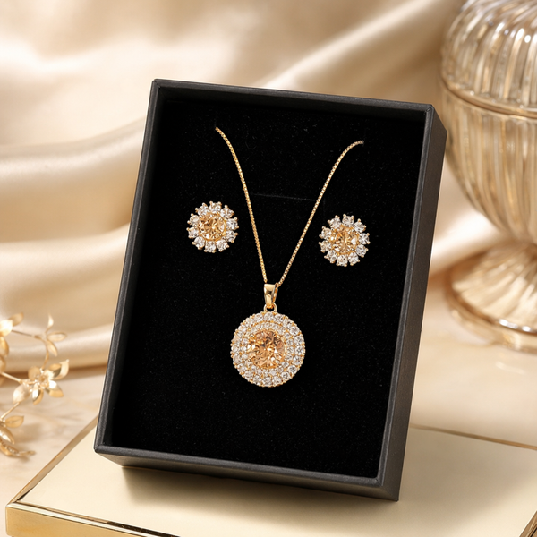 Luxury Pendant Necklace Set with Zircon Stone Earrings for Women