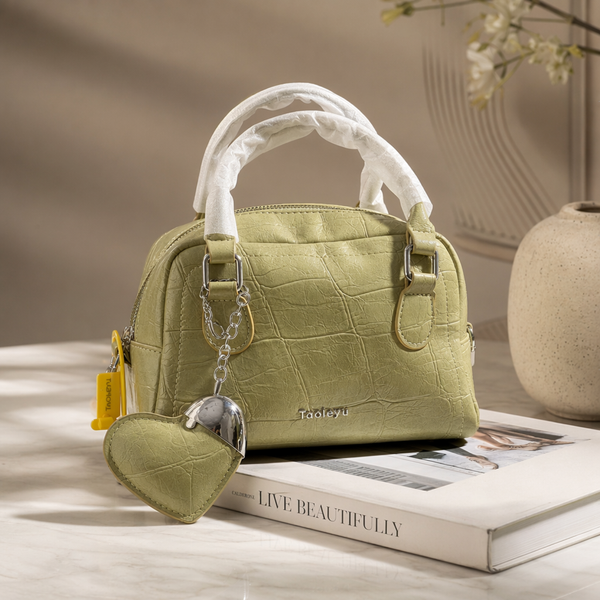 Women's Croc Embossed Mini Bowling Bag | PU Leather Top Handle Satchel