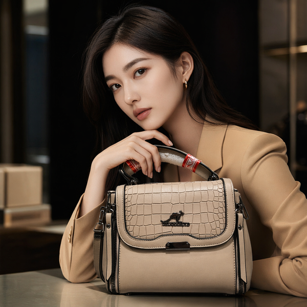 Kangol Beige Croco Satchel Bag for Women